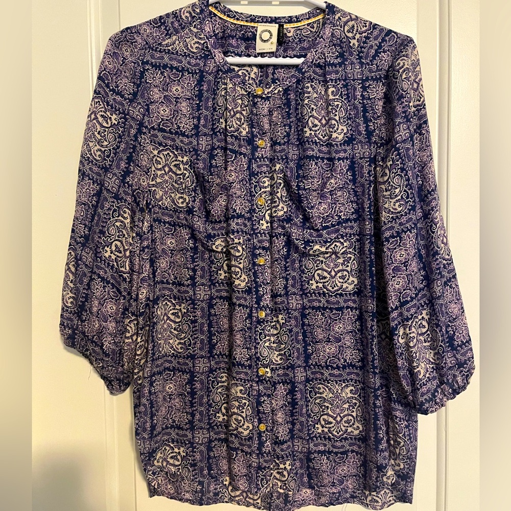 ANTHROPOLOGIE Akemi & Kin | Floral Embroidered & Striped Blouse size XS #boho
